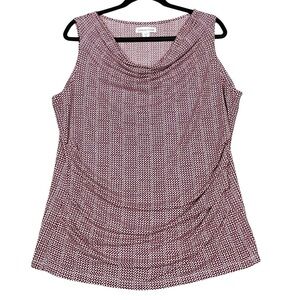 Coldwater Creek Red White Houndstooth Print Sleeveless Stylish Top - Sz XL/16